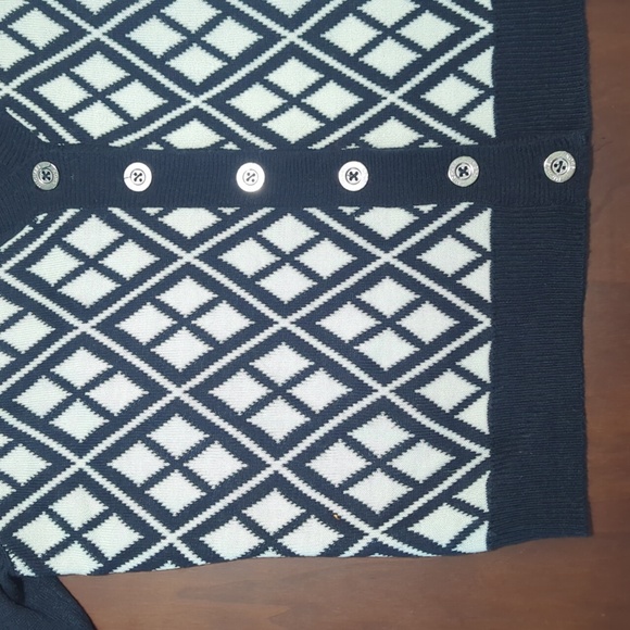 Michael Kors blue and white diamond design quarter sleeve cardigan button up - Picture 6 of 13